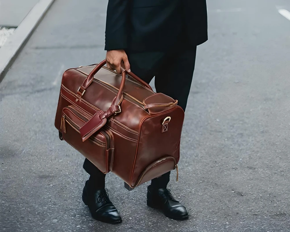 leather carry on duffel